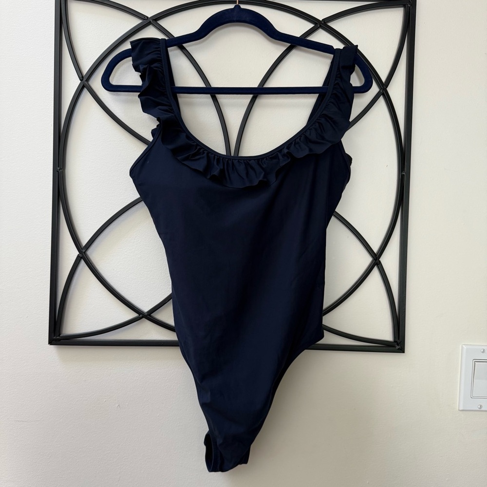 J. Crew Midnight Blue Ruffle swimsuit